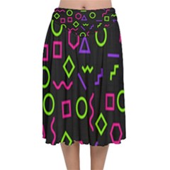Geometric Seamless Pattern Velvet Flared Midi Skirt