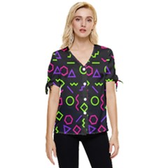 Geometric Seamless Pattern Bow Sleeve Button Up Top