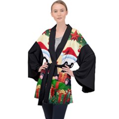 Schwarz Pandaweihnachten300dpi Long Sleeve Velvet Kimono  by 2607694b