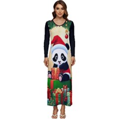 Schwarz Pandaweihnachten300dpi Long Sleeve Longline Maxi Dress by 2607694b