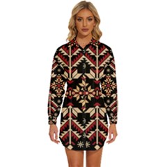 Vector Illustration Of Ukrainian Folk Seamless Pattern Ethnic Ornament Border Element Traditional Womens Long Sleeve Shirt Dress