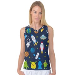 Big Set Cute Astronauts Space Planets Stars Aliens Rockets Ufo Constellations Satellite Moon Rover V Women s Basketball Tank Top by Bedest