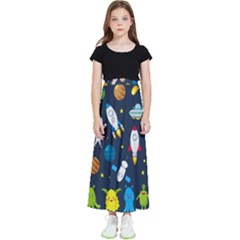 Big Set Cute Astronauts Space Planets Stars Aliens Rockets Ufo Constellations Satellite Moon Rover V Kids  Flared Maxi Skirt by Bedest