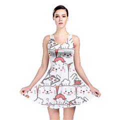 Cute Cat Chef Cooking Seamless Pattern Cartoon Reversible Skater Dress by Bedest