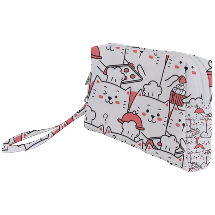 Cute Cat Chef Cooking Seamless Pattern Cartoon Wristlet Pouch Bag (Small)