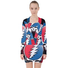 Grateful Dead Big Skull V-neck Bodycon Long Sleeve Dress