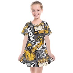 Boom Bang Art Crazy Drawing Graffiti Hello Retro Sayings Yellow Kids  Smock Dress