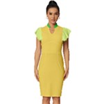 4 Farben Vintage Frill Sleeve V-Neck Bodycon Dress