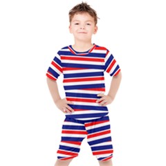 Red-white-blue-patriotic-ribbons Kids  T-shirt And Shorts Set