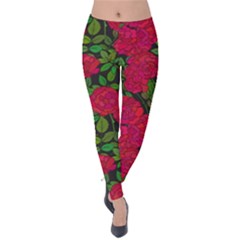 Seamless Pattern With Colorful Bush Roses Velvet Leggings