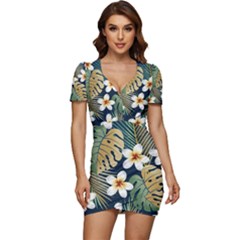 Seamless Pattern With Tropical Strelitzia Flowers Leaves Exotic Background Low Cut Cap Sleeve Mini Dress by Ket1n9