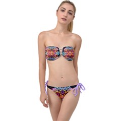 Pink Florales Muster Twist Bandeau Bikini Set