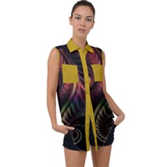 Fractal Sleeveless Chiffon Button Shirt