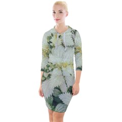 Enchanting Foliage Sharp Edged Leaves In Pale Yellow And Silver Bk Quarter Sleeve Hood Bodycon Dress by dflcprintsclothing