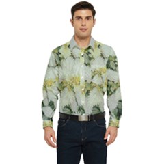 Enchanting Foliage Sharp Edged Leaves In Pale Yellow And Silver Bk Men s Long Sleeve Pocket Shirt  by dflcprintsclothing