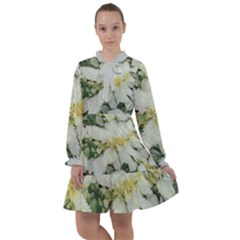 Enchanting Foliage Sharp Edged Leaves In Pale Yellow And Silver Bk All Frills Chiffon Dress by dflcprintsclothing