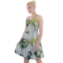 Enchanting Foliage Sharp Edged Leaves In Pale Yellow And Silver Bk Knee Length Skater Dress by dflcprintsclothing