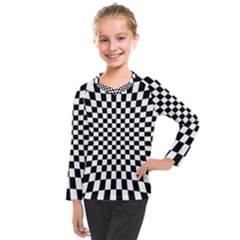 Illusion Checkerboard Black And White Pattern Kids  Long Mesh T-shirt