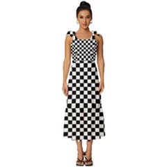 Illusion Checkerboard Black And White Pattern Tie-strap Tiered Midi Chiffon Dress by Ravend