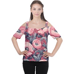 Vintage Floral Poppies Cutout Shoulder T-shirt