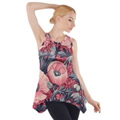 Vintage Floral Poppies Side Drop Tank Tunic