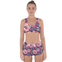 Vintage Floral Poppies Racerback Boyleg Bikini Set