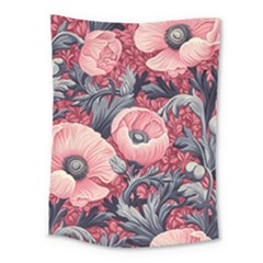 Vintage Floral Poppies Medium Tapestry