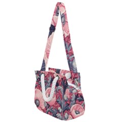 Vintage Floral Poppies Rope Handles Shoulder Strap Bag