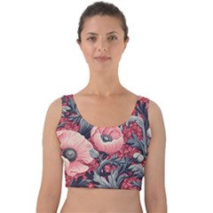 Vintage Floral Poppies Velvet Crop Top