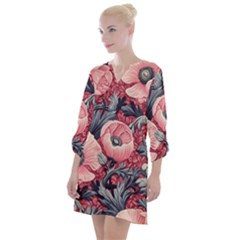 Vintage Floral Poppies Open Neck Shift Dress