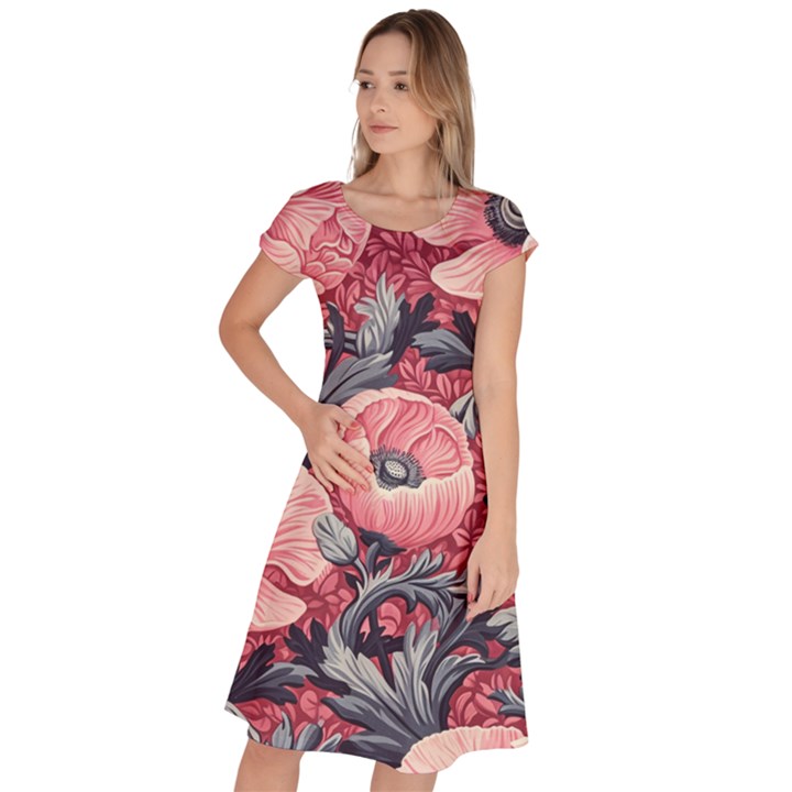 Vintage Floral Poppies Classic Short Sleeve Dress