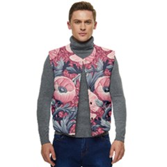 Vintage Floral Poppies Men s Button Up Puffer Vest	