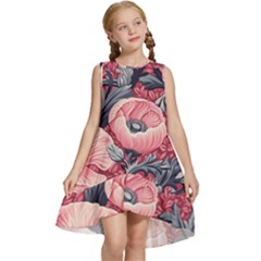 Vintage Floral Poppies Kids  Frill Swing Dress