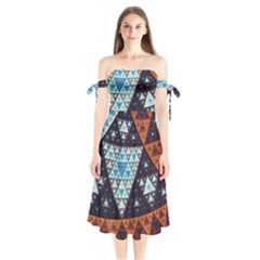 Fractal Triangle Geometric Abstract Pattern Shoulder Tie Bardot Midi Dress by Cemarart