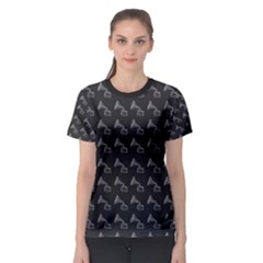 Vintage Turntable Graphic Motif Seamless Pattern Black Backgrond Women s Sport Mesh T-shirt