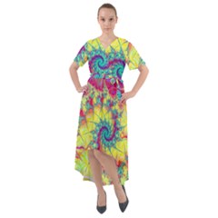 Fractal Spiral Abstract Background Vortex Yellow Front Wrap High Low Dress