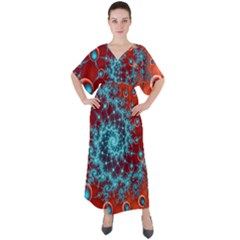 Fractal Pattern Background V-neck Boho Style Maxi Dress