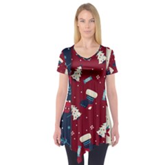 Flat Design Christmas Pattern Collection Art Short Sleeve Tunic 