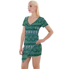 Christmas Knit Digital Short Sleeve Asymmetric Mini Dress