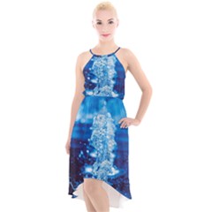 Water Blue Wallpaper High-low Halter Chiffon Dress 