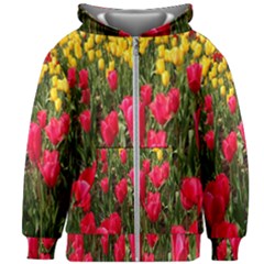 Yellow Pink Red Flowers Kids  Zipper Hoodie Without Drawstring