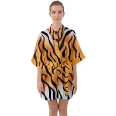 Tiger Skin Pattern Half Sleeve Satin Kimono 