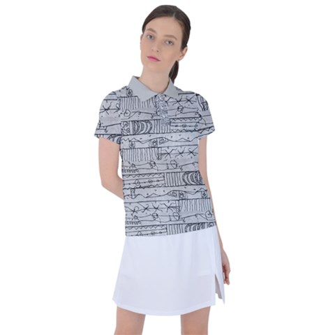 Black And White Hand Drawn Doodles Abstract Pattern Bk Women s Polo T-shirt by dflcprintsclothing