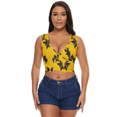 Yellow Regal Filagree Pattern Women s Sleeveless Wrap Top