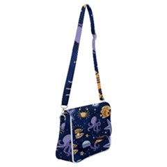 Marine Seamless Pattern Thin Line Memphis Style Shoulder Bag With Back Zipper by Ket1n9