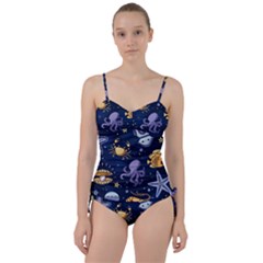 Marine Seamless Pattern Thin Line Memphis Style Sweetheart Tankini Set