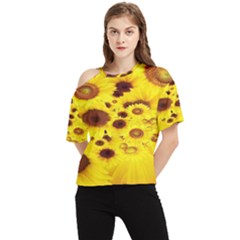 Beautiful Sunflowers One Shoulder Cut Out T-shirt