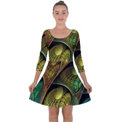 Psytrance Abstract Colored Pattern Feather Quarter Sleeve Skater Dress by Ket1n9