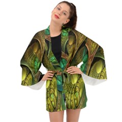 Psytrance Abstract Colored Pattern Feather Long Sleeve Kimono