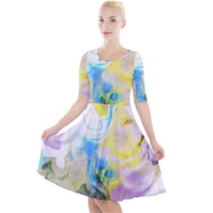 Watercolour Watercolor Paint Ink Quarter Sleeve A-line Dress by Ket1n9